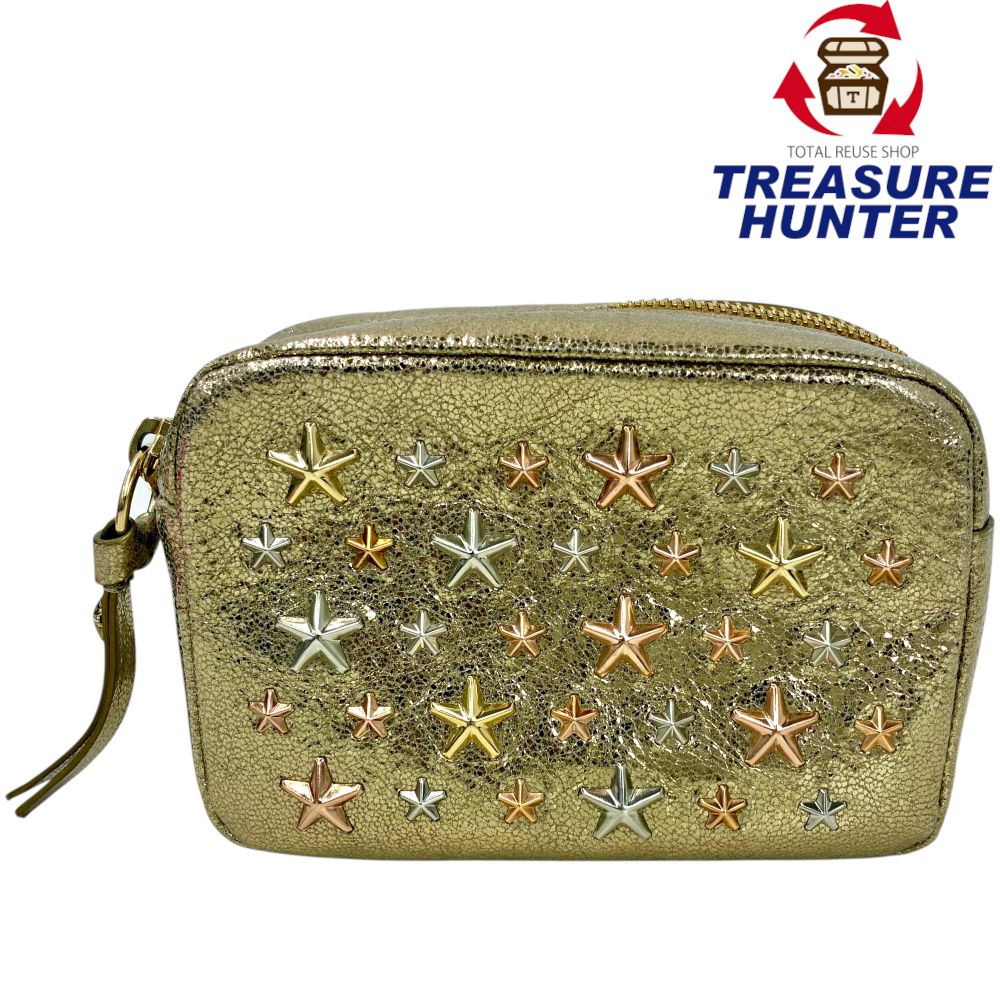 JIMMY CHOO スタースタッズ ポーチ ゴールド ジミーチュウ 【101056289007】｜Treasure　Hunter店