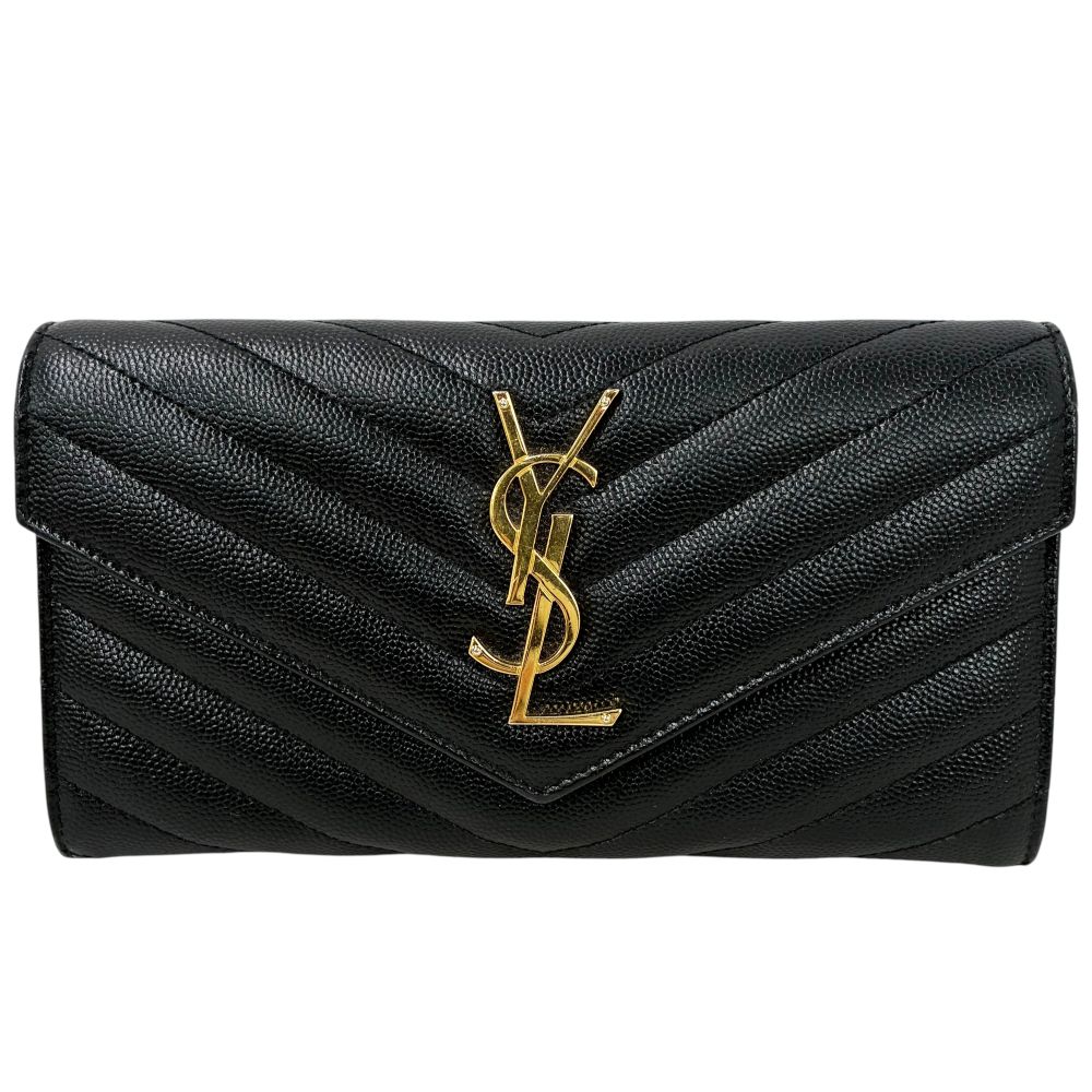 SAINT LAURENT PARIS モノグラム カーフスキン 二つ折り長紙入れ 372264BOW011000 黒いこと サンローラン 【2400050094840】