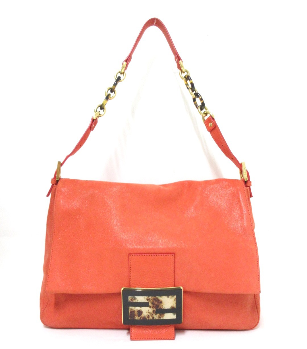 FENDI/フェンディ　ビッグマンマ レザーチェーンショルダーバック　8BR638　オレンジ　ショルダーバッグ　【中古】