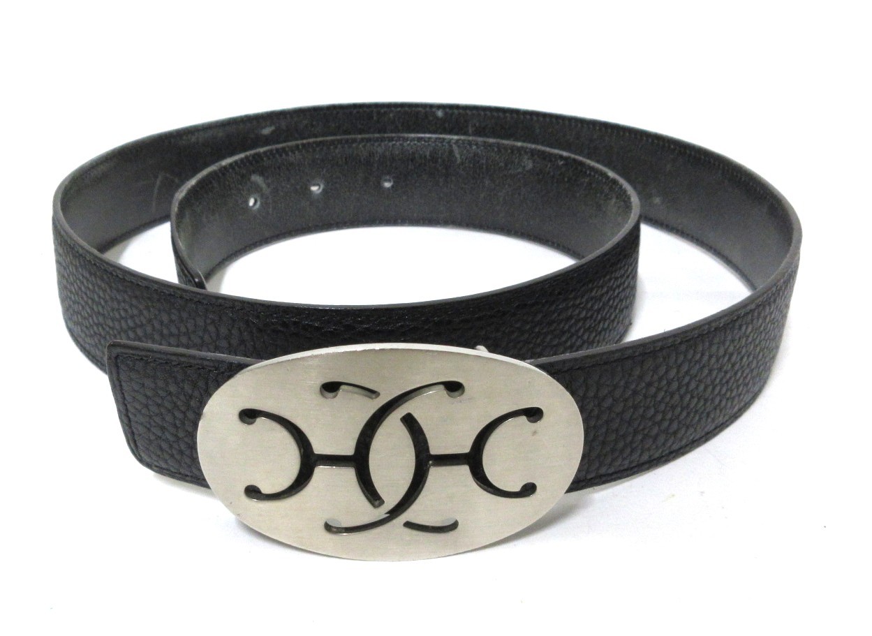 HERMES/エルメス　ダブルH ベルト　　90サイズ　ブラック/シルバー　メンズベルト　【中古】