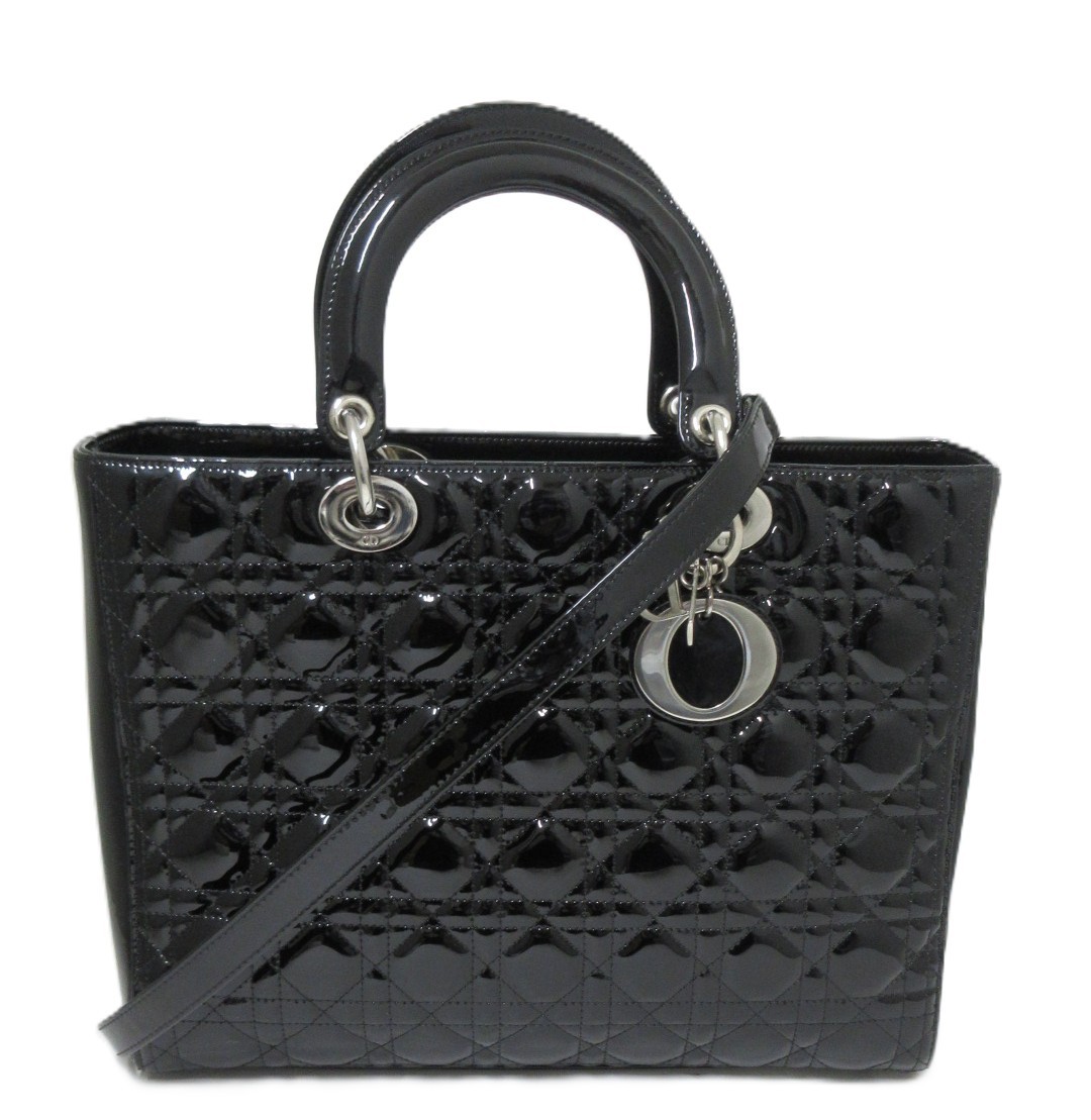 CHRSITIAN DIOR/クリスチャンディオール　レディディオール 2WAYハンドバック パテントレザー　ラージ　トートバッグ　【中古】 121,495円
