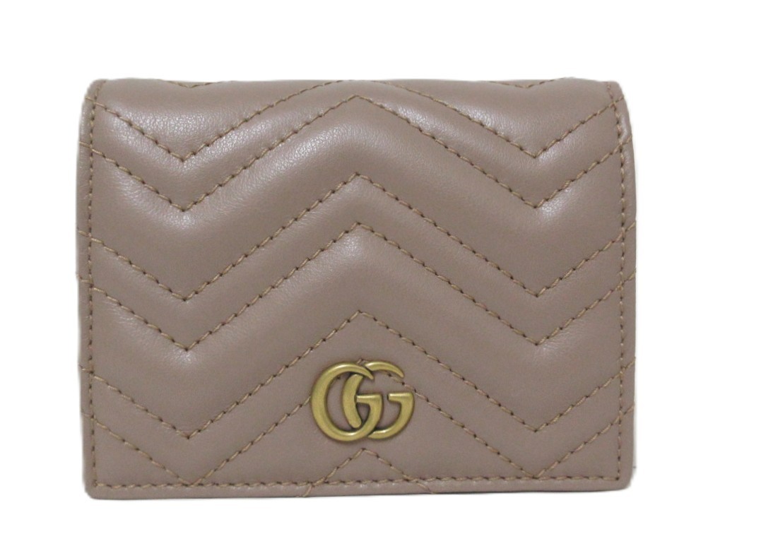 GUCCI/グッチ ダブルG レザーコンパクトウォレット 466492  二つ折りコンパクトウォレット ベージュ 【中古】