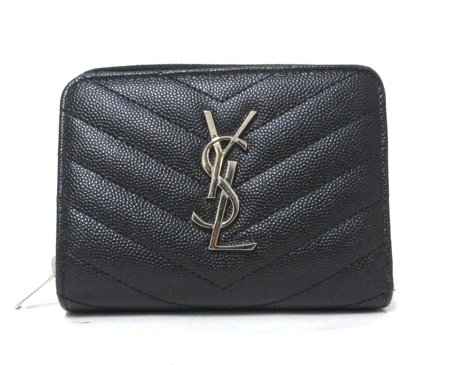 YSL/サンローランパリ Vスティッチ YSLロゴタイプ レザーコンパクトウォレット 403723 二つ折りコンパクトウォレット 【中古】