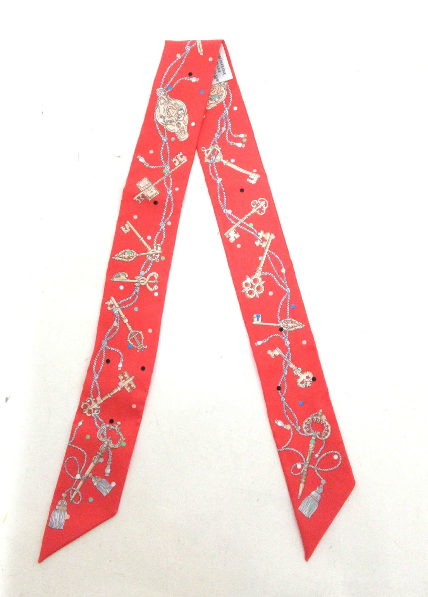 HERMES/エルメス　シルク　ツイリー　「LE CLES A POIS] ピンク/ゴールド　スカーフ　【中古】｜トレジャー　トローヴ