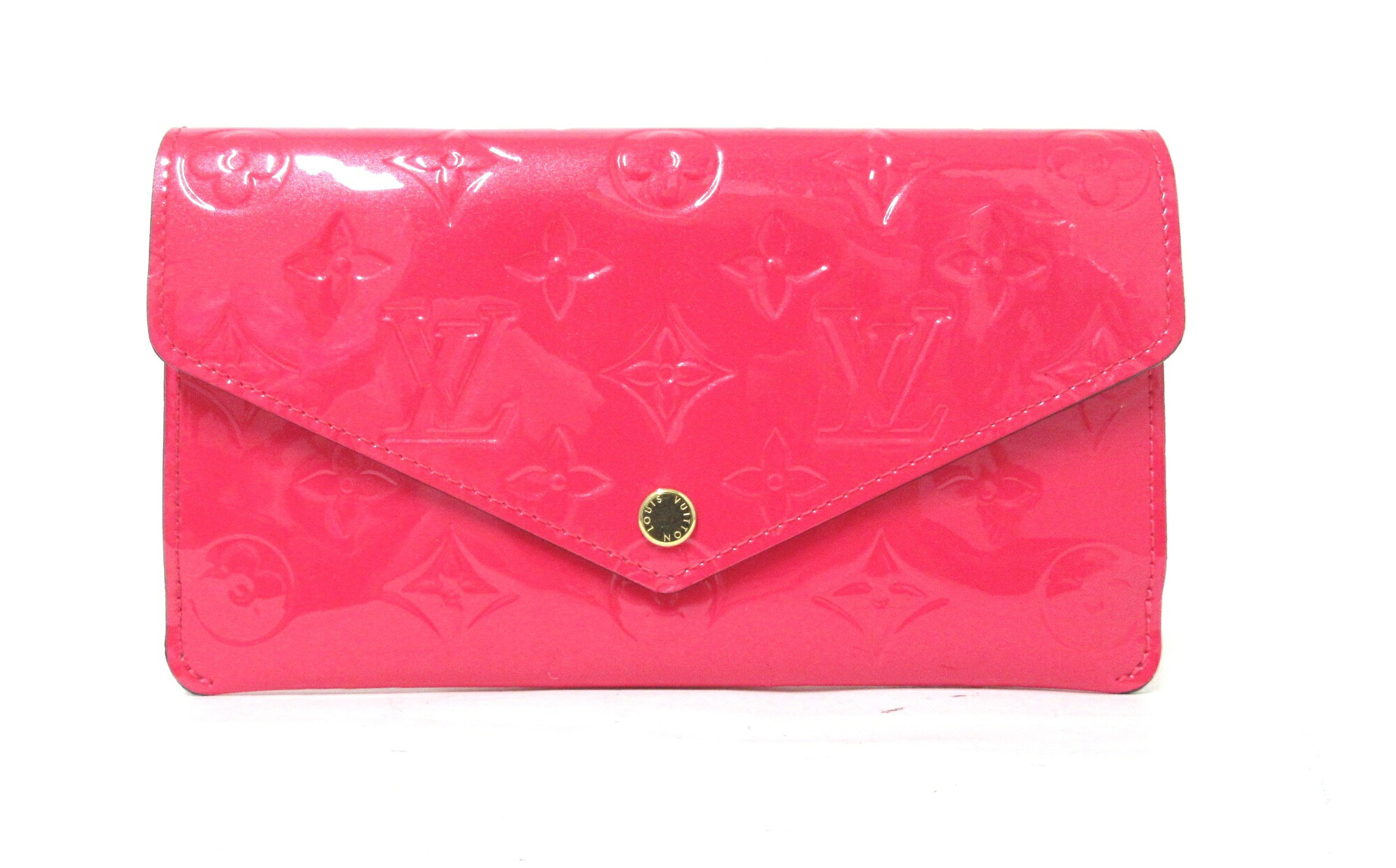 LOUIS VUITTON/ルイ ヴィトン モノグラム ポルトフォイユジャンヌ  M61689  取りはらい能力のある歌留多入れもの、御釣り入れつき サクラ色 ヴェルニレザー 下げ翼長紙入れ 【中古】