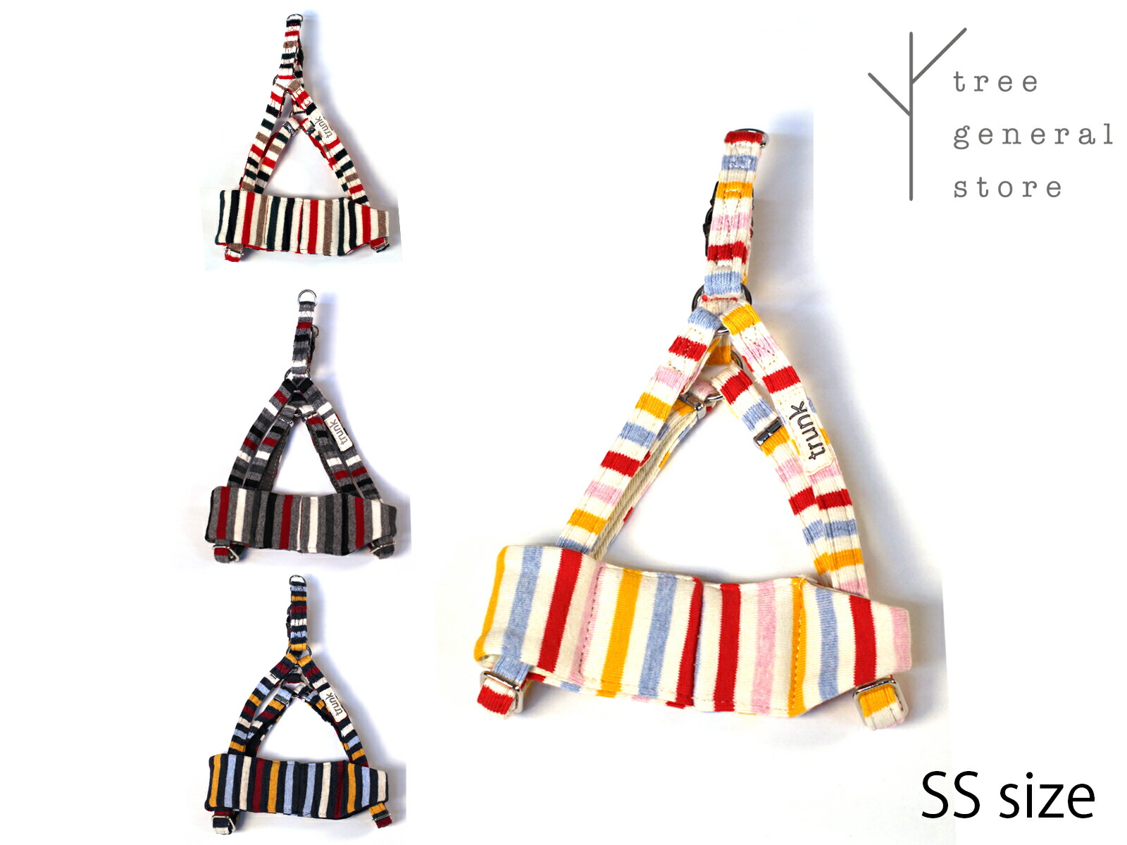 楽天市場 クリックポスト送料無料 犬 ハーネス 胴輪 2sサイズ 小型犬 散歩用 お出掛け マルチボーダー H Ss ボーダー ホワイト 白 ネイビー 紺 パステル グレー おしゃれ かわいい Ss Trunk トランク ペットグッズ リード ツリー Tree おすすめ Tree General Store