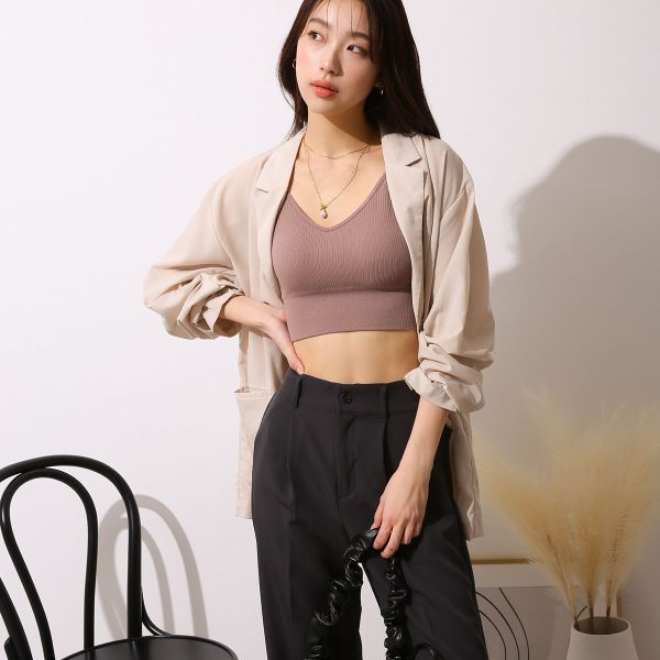 60％OFF カップ付きリブトップス タンクトップ ノンワイヤー
