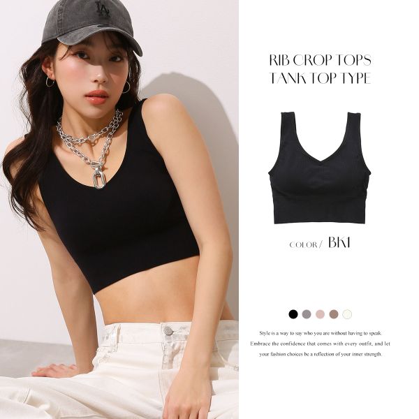 60％OFF カップ付きリブトップス タンクトップ ノンワイヤー 大きい