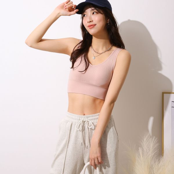 10％OFF カップ付きリブトップス タンクトップ ノンワイヤー