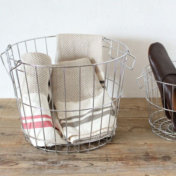 楽天市場】バスケット 収納カゴ ラウンド ゴールド ワイヤー