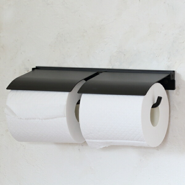 トイレットペーパーホルダー アイアン ダブル 両側 両サイド カバー付き 2連 黒 ブラック おしゃれ シンプル DIY