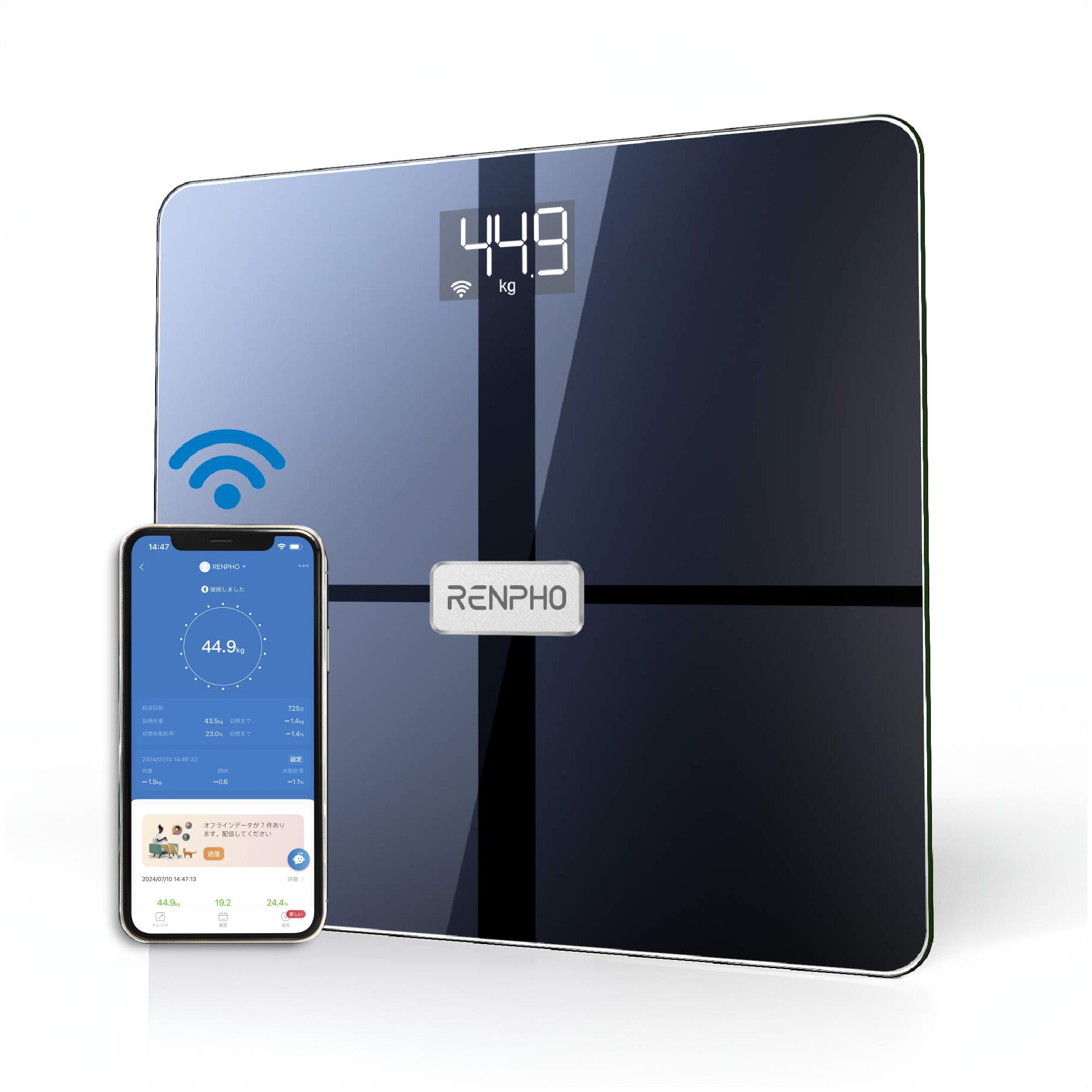 RENPHO レンフォ 体重計 体組成計 Wi-Fi Bluetooth 体脂肪計 健康管理 体重 体脂肪率 BMI 皮下脂肪 内臓脂肪 筋肉量 基礎代謝量 骨量 体水分率 測定