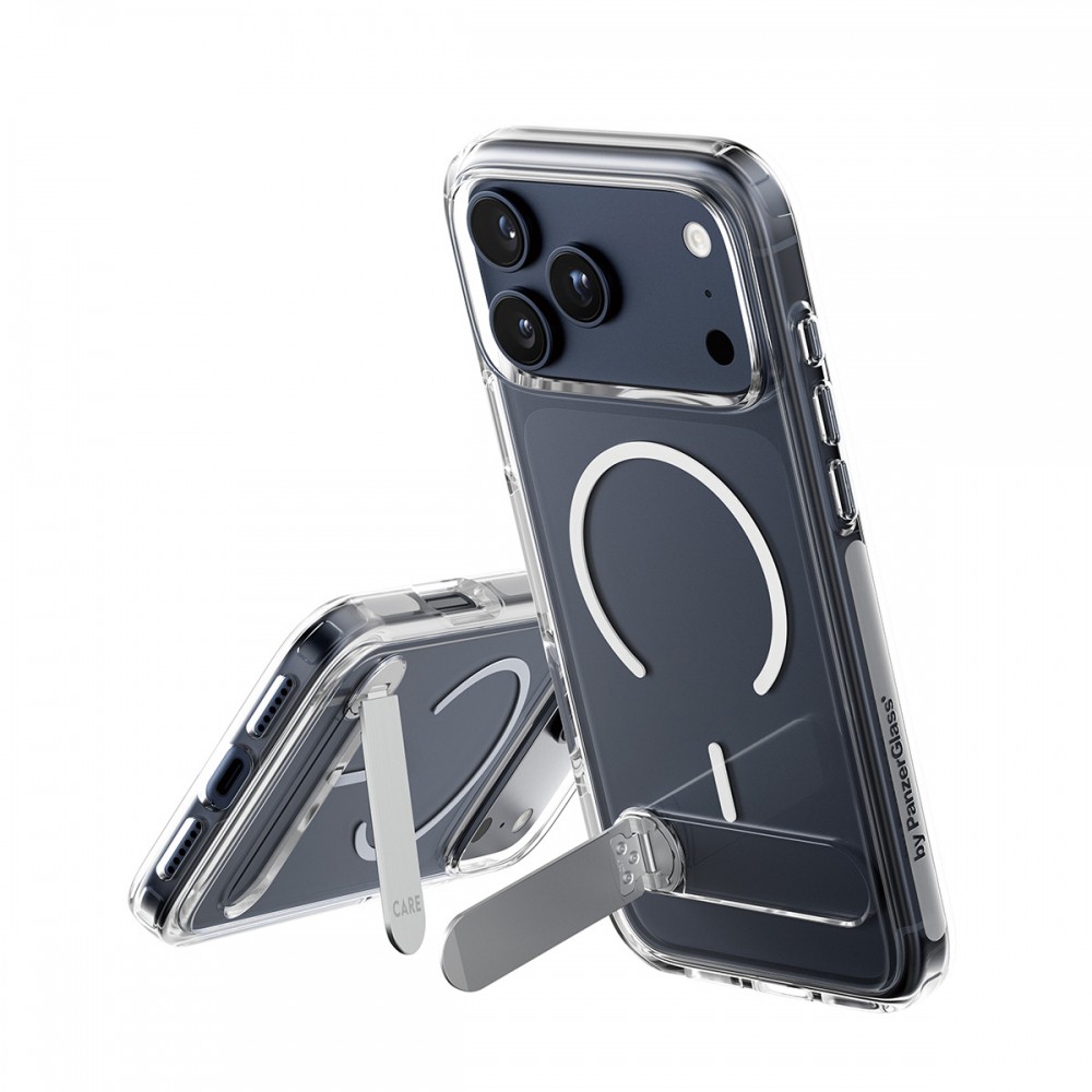 CARE by PanzerGlass Feature Case Transparent iPhone 17 Pro Max ケース w. Color Kickstand & MagSafe