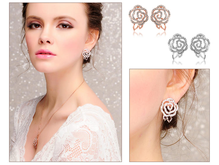 Trend Icon Brand Iuha 18k Gold Plating Piaget Rose Use Luxurious Shine Beautiful Austria From Cz Diamond Cubic Zirconia A Gorgeous Rose Motif Earrings