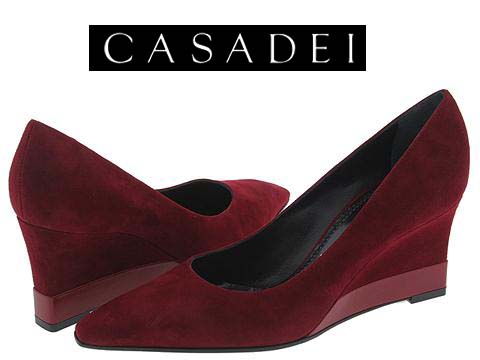 送料無料！新品24.5-25#カサディ CASADEI 本革スエードウエッジパンプス★ワインレッド イタリア製　italy　大きいサイズ【楽ギフ_包装】