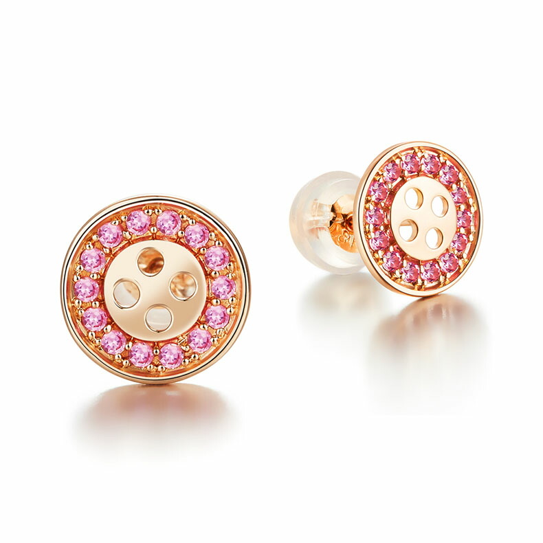 IUHA 18K金製 ピンクゴールド 【ボタン】ピアス SWAROVSKI スワロフスキー社製ジルコニア