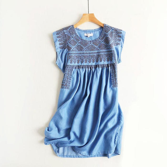 今ならほぼ即納 Iuha 花柄刺繍ワンピース レーヨンデニム刺繍ワンピース 可愛い半袖 綿 レディース 通勤 Iuha Iuha Www Ivavsys Com