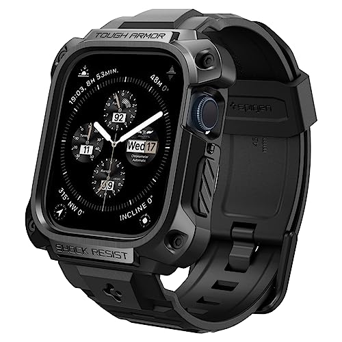 Apple Watch ケース 45mm ステンレス TPU バンド 一体型 メタル ピンバックル 傷防止 耐衝撃 衝撃吸収 Series 9/8/7 対応 タフ・アーマー・プロ メタル ACS05237 (ブラック)