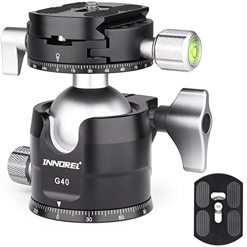 INNOREL 自由雲台 ボール雲台 低重心 耐荷重最大20kg ボールヘッド 直径 40mm CNC アルミ合金 三脚 一脚 一眼レフ 撮影 DSLR ビデオカメラ用 360度回転 ダブルパノラマ 微動雲台 3/8\
