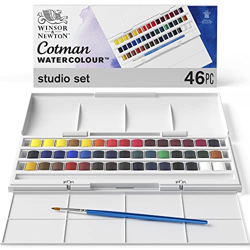Winsor & Newton ウィンザー&ニュートン 水彩絵具 コットマン ウォーターカラー スタジオセット ハーフパン 40色セット 18909471