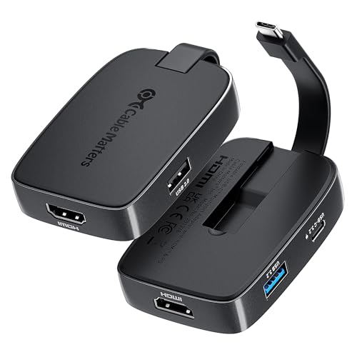 Cable Matters 4-in-1 多機能USB C ハブ ケーブル収納式 8K USB Type C HDMI 変換アダプタ 4K 60Hz 100W充電 10Gbps USB-A USB-C 折り畳み式USB C HDMI 変換アダプタ USB-C HDMI変換アダプタ - Thunderbolt 4 MacBook iPhone 16