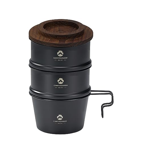 キャンピングムーン(CAMPING MOON) シェラカップ 用 蒸し器 せいろ ウッドコースター シェラせいろ セット 2段 ステンレス304 黒 φ12cm用 BKS-369-362-2P-MG