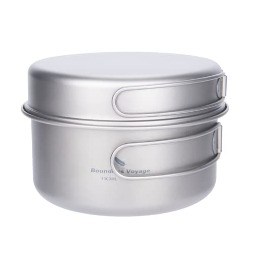 Boundless Voyage チタン クッカーセット1000ml 鍋 ポット フライパン 折りたたみ キャップ コッヘル ボウル 超軽量 調理器具 アウトドア キャンピング ピクニック 登山 クッカー ソロセット Ti2042C