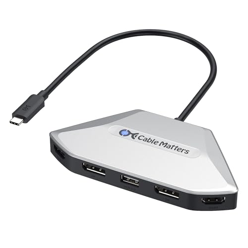 Cable Matters 4K 4画面出力USB-C MSTアダプター、Windows専用、[8K@60Hz / 4x 4K@60Hzビデオ, 140W充電]、USB-CハブデュアルDisplayPortとHDMI1つ付き、マルチモニター 4画面、USBC / USB4 / Thunderbolt 4/5対応