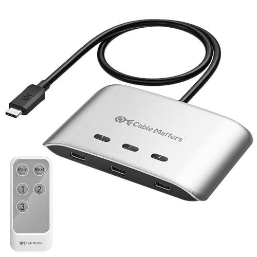 Cable Matters 20Gbps USB-C 切替器 3台PC用、[Windows用8K@30Hz / macOS用4K@60Hz / 140W PD]、USBC KVMスイッチ、Type-C 切替器、USBCまたはThunderbolt 4 モニタまたはUSB4 ドッキングステーションの共有用