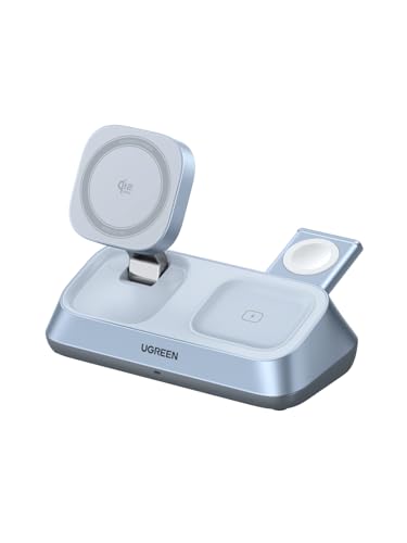 UGREEN MagFlow 25W Qi2 証明 3-インチ-1 無線電話申し受ける器 磁石式手っとり早い申し受ける照明ランプ 卓上式 MagSafe相応う iPhone 16/15/14/13/12つづき物 ? Apple Watch ? AirPods 3台等しく申し受ける相応う 豪然たる磁石へばり着く Thermal Guard・・体温抑えつける