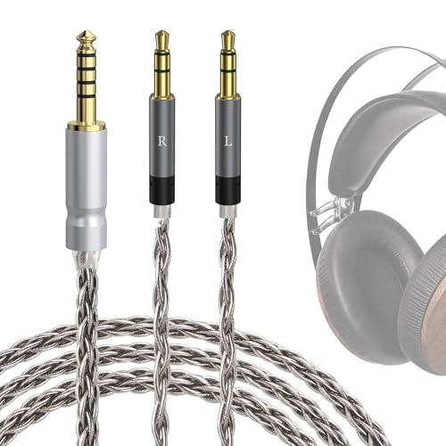 Geekria Apollo 銀メッキ銅アップグレードオーディオケーブル、Meze Audio 99 Classics つづき物、109 PRO、LIRIC 2、LIRIC、4.4粍 からデュアル 3.5粍 取り替えっこ用吊りひもに相応う (4.9 フート / 1.5 m/しろがね色)