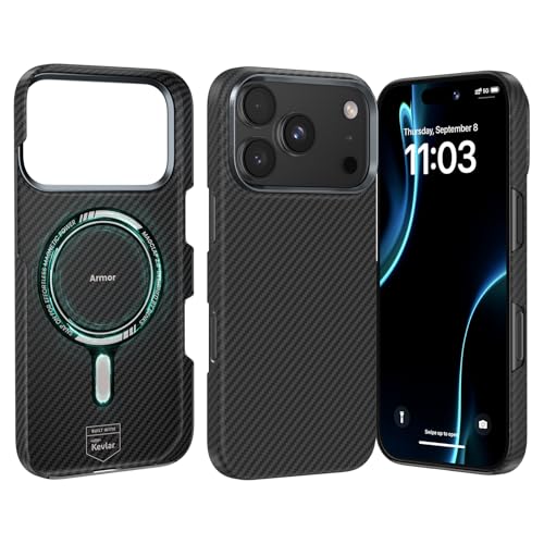 BENKS ArmorAir iPhone 17 Pro用の容れもの MagSafe相応う 耐衝撃 超薄型 超軽さひな形 高耐久 Classic続きもの 無線電話申し受ける相応う デュポン製ケブラーアラミドファイバー製 いphone17 Pro容れもの相応う スマホケース （600D/黒）