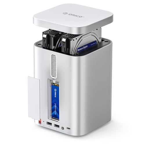 ORICO MiniTower Mac mini ハイブリッドストレージシステム HDD 容れもの 3.5in 2台 24結核症*2 RAID 容れもの SSD 容れもの 8結核症（NVMe/SATA） USB3.2 10Gbps Macmini m4 縛ステイション SD/TF歌留多指導者 USB2.0*3 M435-V1