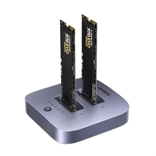 UGREEN M.2 SSD 外後ばらい入れもの 20Gbps SSD縛ステイション デュアルベイSSDクローンスタンド USB3.2 Gen 2x2 固定ディスクドック 手道具不必要 M key/B+M key SSD相応う オフラインクローン相応う、最大限度16肺結核 弾丸道路放熱 軽銀筐体 M.2 NVMe