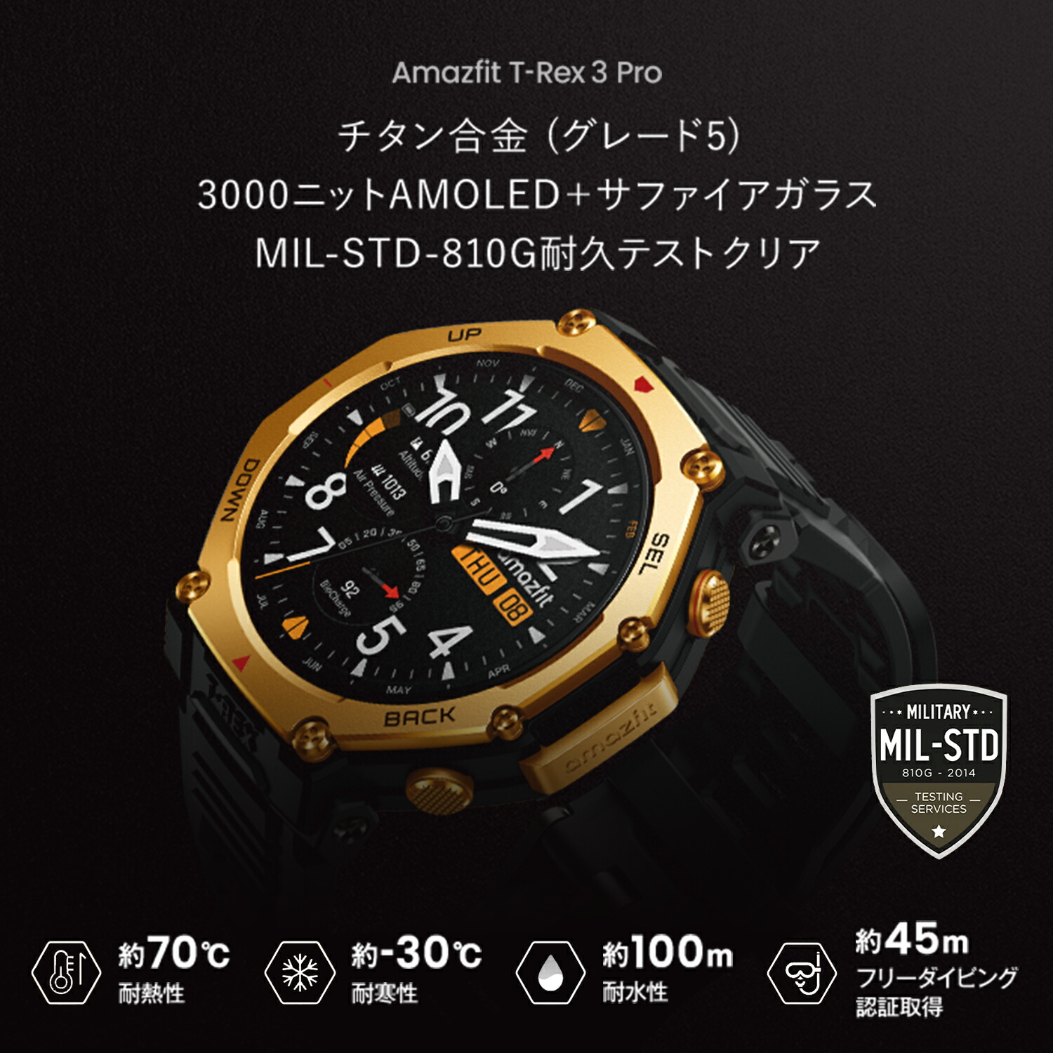 スマートウォッチ,Amazfit,T-Rex3Pro,アウトドア,登山,ハイロックス,HYROX