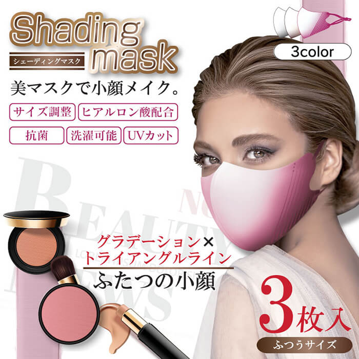 マスク 小顔 シェーディングマスク 女性 小顔効果 洗える 3色 3枚入 調整 おしゃれ 抗菌 レディース