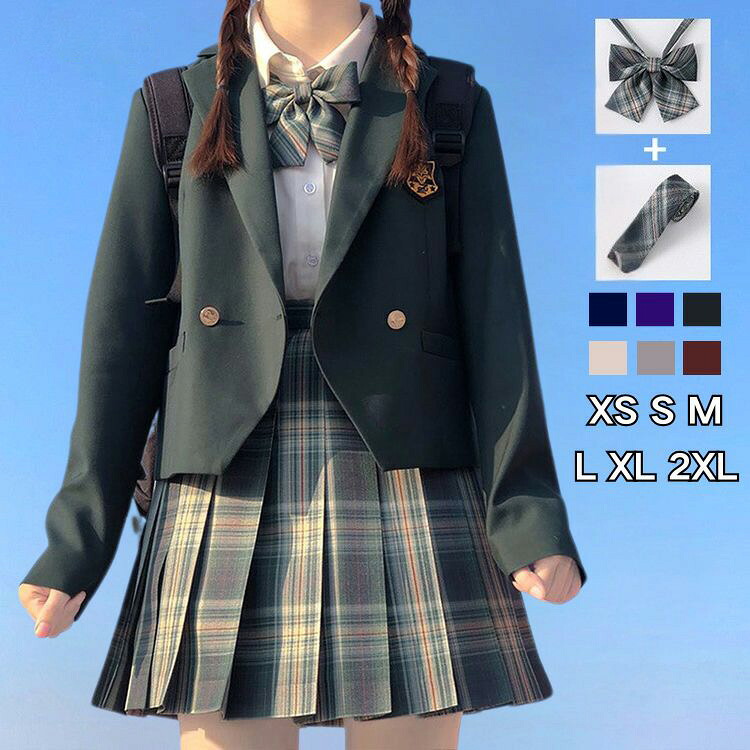 入学式 スーツ ロング丈 5点セット フォーマルスーツ ネクタイ ジャケット プリーツスカート ブラウス 中学生 高校生 jk制服 入園式 卒園式 卒業式 成人式 ブレザー スクールウェア 学生制服 チェック ６カラー