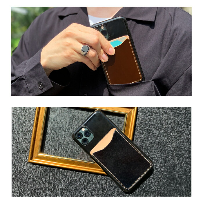 スマホ 打順収納 カード陳列棚 馬匣 本革 コードバン 貼り付け 裡面 薄型 カード衣嚢 背面収納 革 ポケット カード入れ きゃしゃ Icカード 定期入れ シール Card Pocket 革 レザー 導管レザー 収納ポケット スマホ カード収納 Icカード 定期チケット 運用に役立つ Aquos