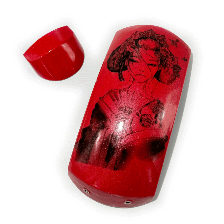 【ケース付き】三味線 本体 白赤 JCMSH-279 3面ガラスホットショーケース／幅515×奥行553×高さ