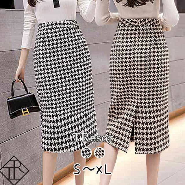 【美品】エムズグレイシー 千鳥格子柄 ライン入りタックスカート Lサイズ相当 楽天市場】大きな千鳥格子のタイトスカート ミモレ丈 ツイード