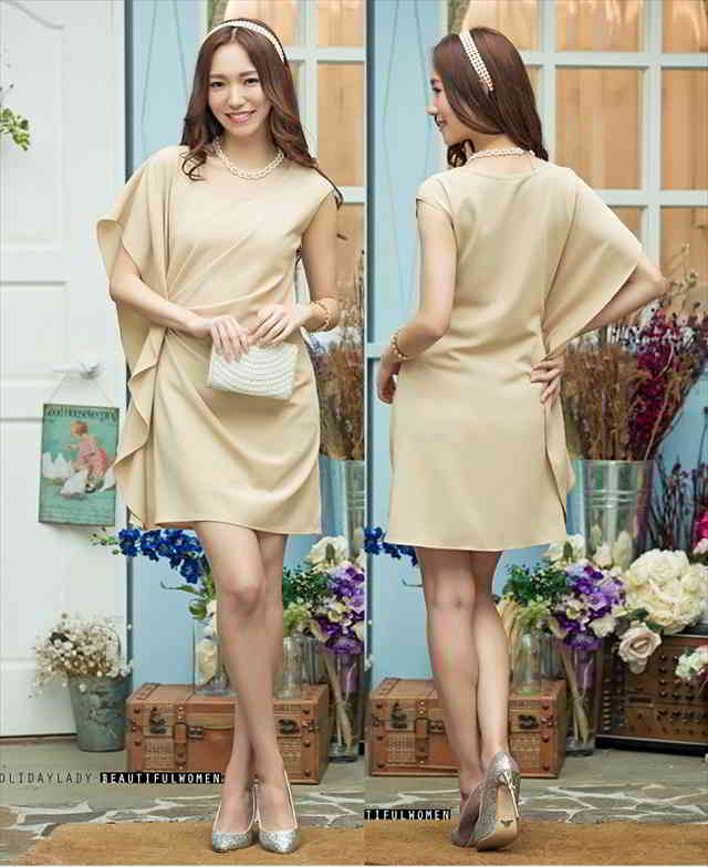 フリル プリーツ 大きいサイズ ミディアム 結婚式 小さいサイズ ドレス パーティードレス ワンピース 2次会 膝下 二次会