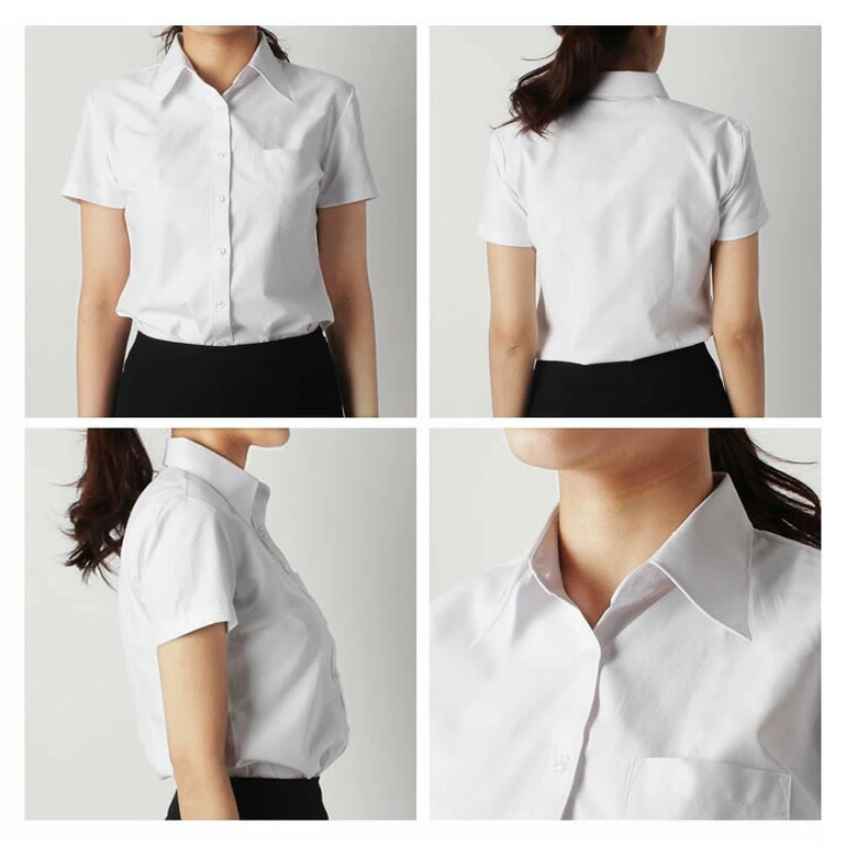 楽天市場 ワイシャツ 半袖 レディース メール便送料無料 透けにくい ブラウス シャツ 半袖 カッターシャツ レギュラーカラー ビジネス イージーケア 透けない 透け防止 オフィス 会社 就活 制服 白 ホワイト 黒 ブラック M便 1 2 ワイシャツのトレンドスタンダード