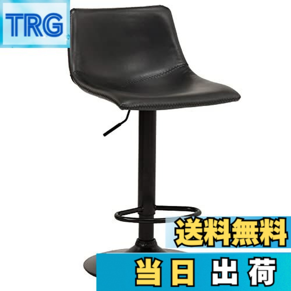 【送料無料】萩原(Hagihara) カウンターチェア バーチェア 椅子 レザー調 360度回転 無段階昇降式 モダン 幅43 奥行46 高さ84~105 ブラック LC-4524BK スクエアタイプ小