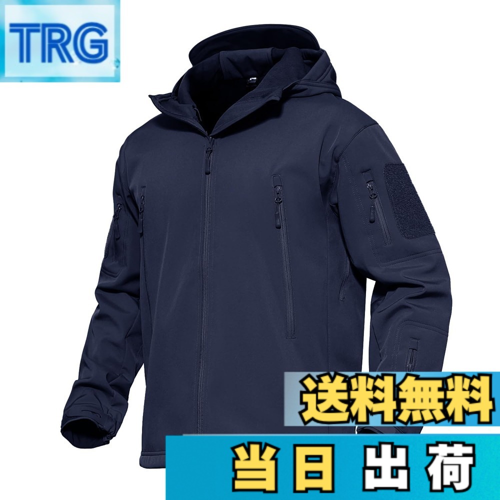 【貨物輸送無料】[MAGCOMSEN] タクティカルジャケット サバゲー メンズ アウトドア 山登りアウター 雨合羽防風 防寒着 裏フリース ソフトシェルジャケット ミリタリー ボンネット付き添い人 多衣嚢 イヤホンホール付き添い人 烏兎冬 色：米国海軍、大きさ：3XL
