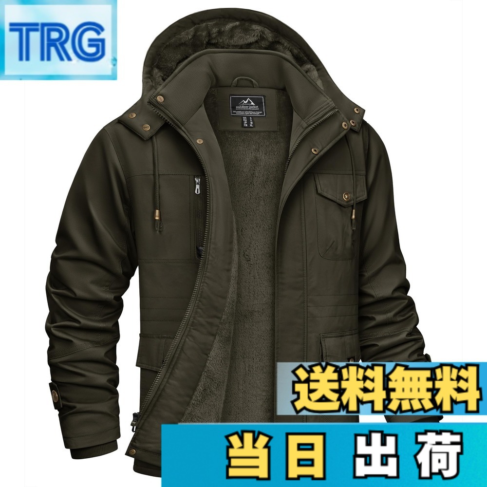 【送料無料】[KEFITEVD] ミリタリージャケット メンズ ボア 冬服 モッズコート 防寒着 裏ボア アウター 厚手 バイクジャケット ライダース コート 大きいサイズ 登山 ブルゾン 保温 作業ジャンパー od グリーン JP M｜ＴＲＧ