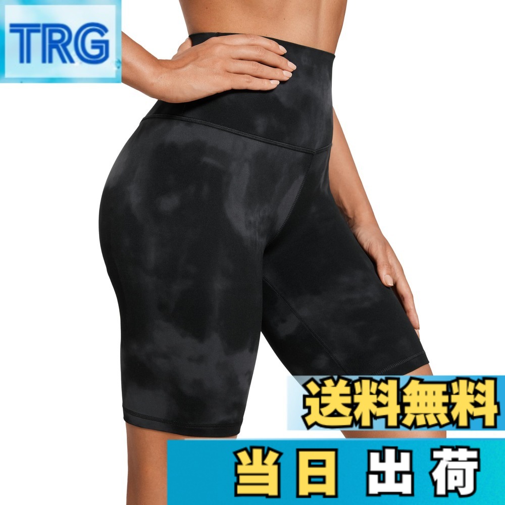 【送料無料】[CRZ YOGA] バイカーショーツ レディース レギンス ショーツ ヨガショーツ 速乾 通気 ハイウエスト ヨガウェア スポーツショーツ Butterluxe 股下8インチ/20センチ 黒タイダイフラワー M