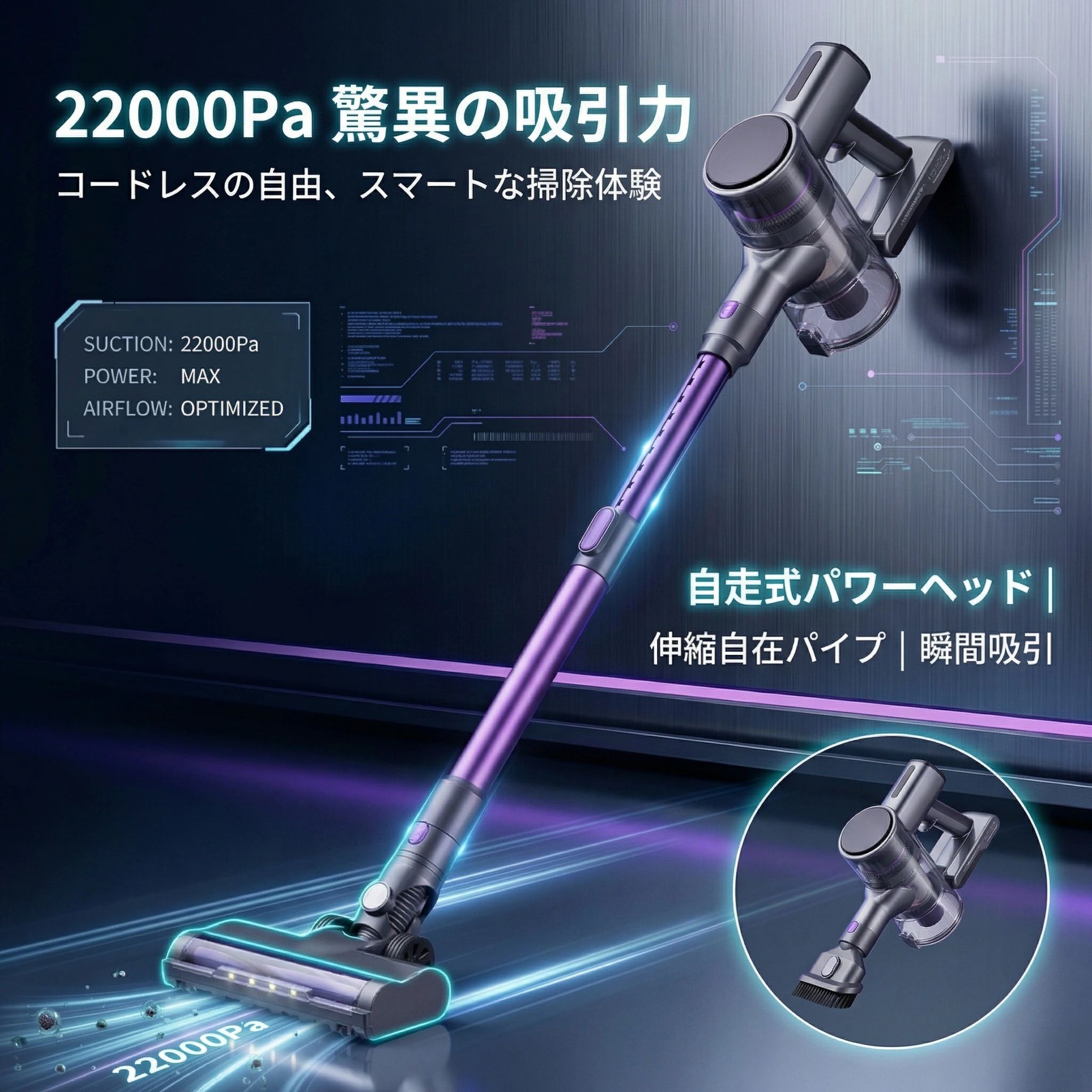 EPA多重濾過 コードレス掃除機 4種ノズル付き カーペット 静音設計 コードレスクリーナー 充電式クリーナー 軽量1.5kg スティック掃除機|トライアングル777