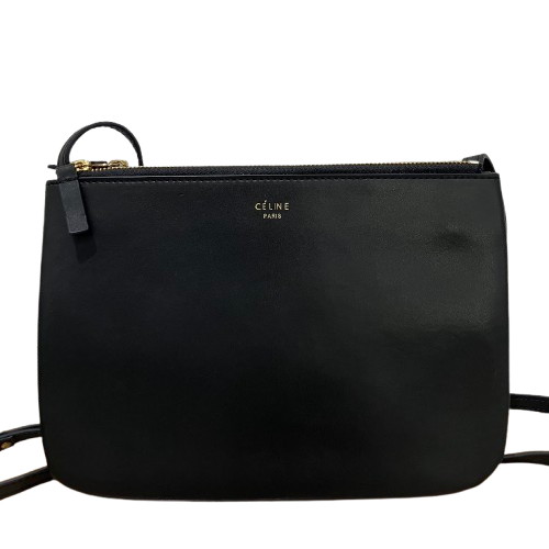 CELINE セリーヌ トリオ ショルダーバッグ ブラック レザー