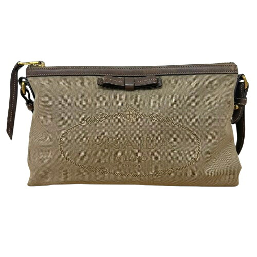 PRADA プラダ ロゴジャガード キャンバス ショルダーバッグ 1BH050 ベージュ レディース