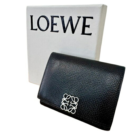 LOEWE ロエベ アナグラム トライフォールド コンパクトウォレット 三つ折り財布 ブラック シルバー金具 レディース